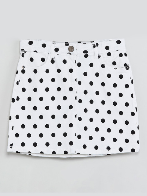 

max Girls Off-White & Black Printed Straight Skirt