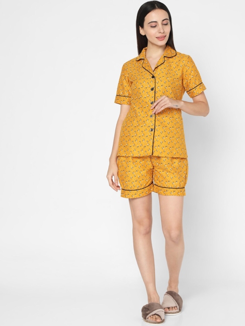 

Smarty Pants Women Mustard Yellow & White Printed Night Suit