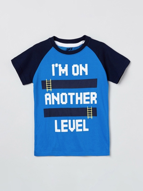 max Boys Blue & White Printed Round Neck T-shirt