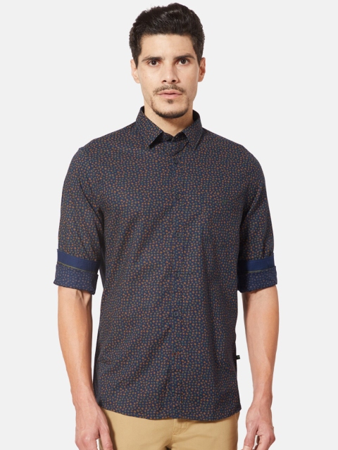 

J Hampstead Men Navy Blue Slim Fit Printed Casual Shirt