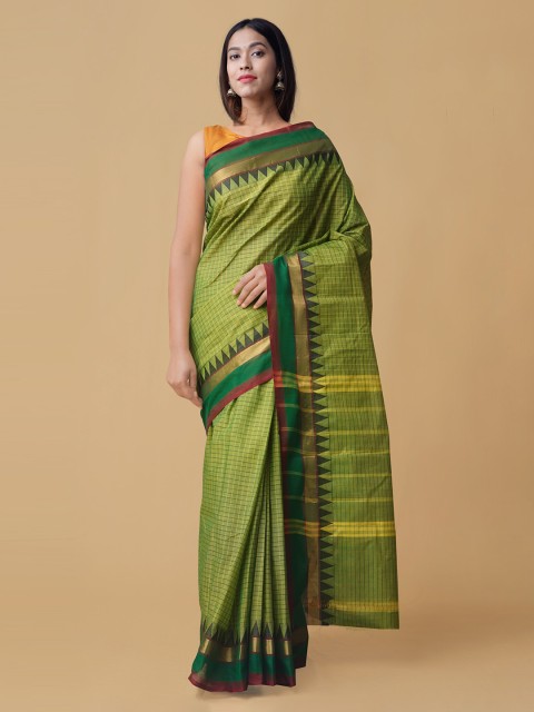 

Unnati Silks Green Pure Cotton Woven Design Chettinad Saree