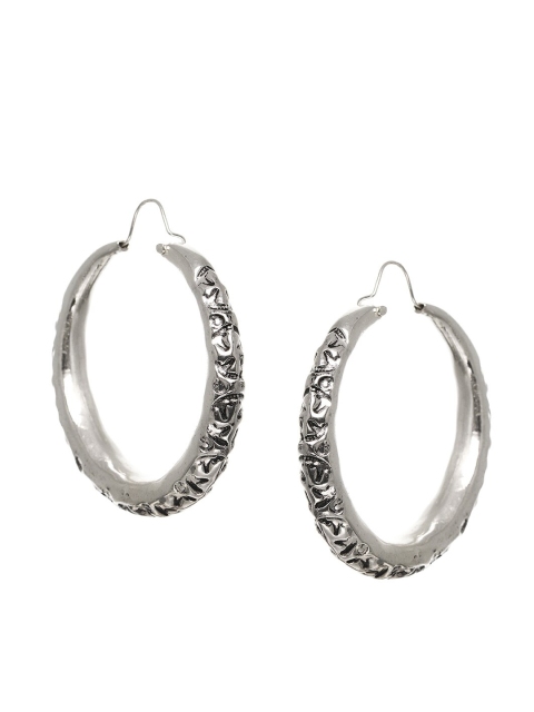 

INDYA Silver-Toned Oxidised Circular Hoop Earrings