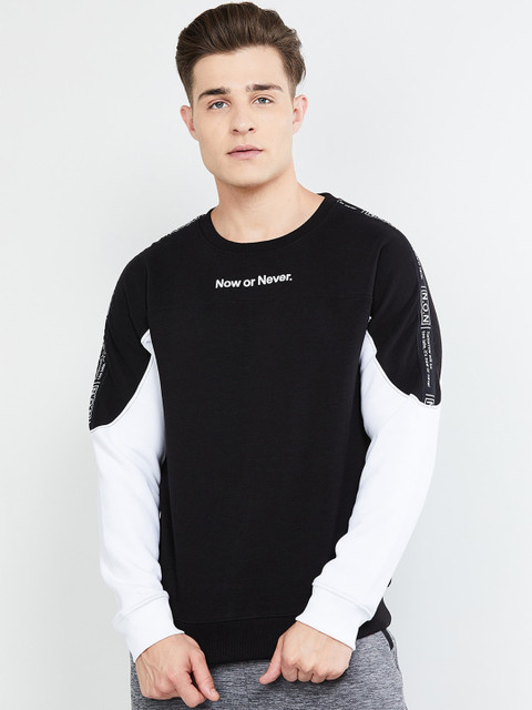 

max Men Black & White Solid Sweatshirt