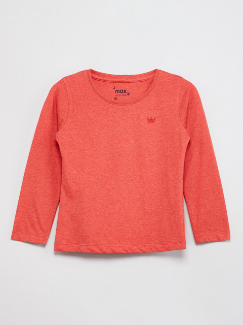 

max Girls Orange Solid Round Neck T-shirt