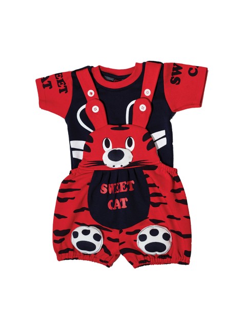 

BORN WEAR Unisex Kids Red & Black Printed T-shirt with Shorts