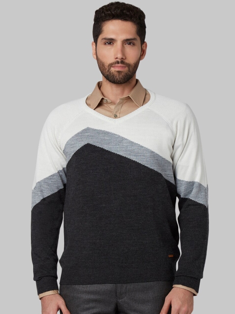 

Park Avenue Men Black & White Colourblocked Pullover Sweater
