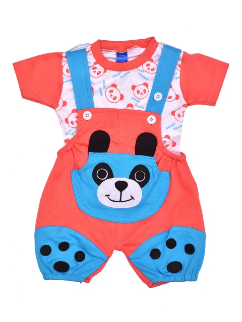 

BORN WEAR Unisex Kids Pink & Blue Printed T-shirt with Dungarees