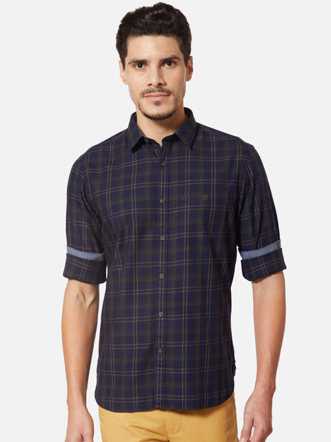 

J Hampstead Men Mustard & Beige Slim Fit Checked Casual Shirt