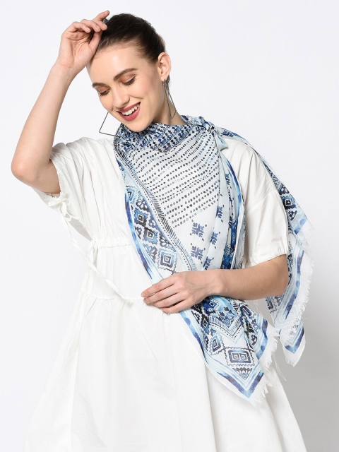 

J Style Women Blue & Off-White Printed Stole