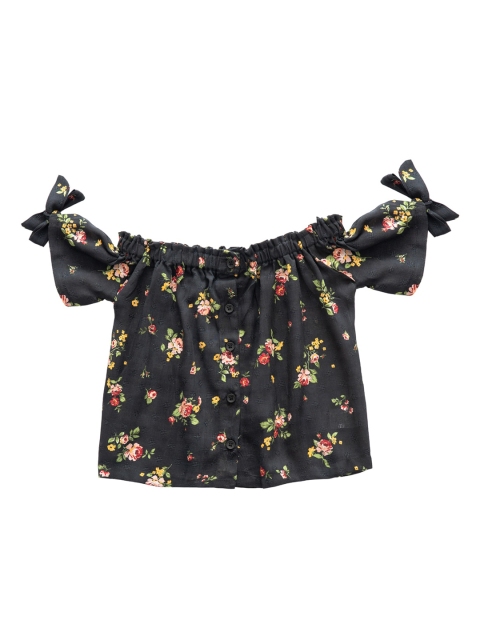 

Kid Studio Girls Black Floral Printed Bardot Top