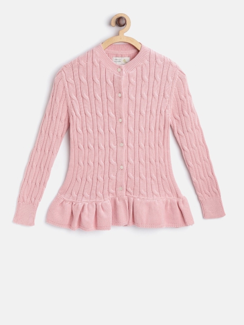 

Cherry Crumble Girls Pink Cable Knit Cardigan Sweater