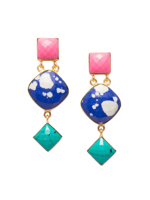 

INDYA Gold-Plated & Blue Geometric Drop Earrings