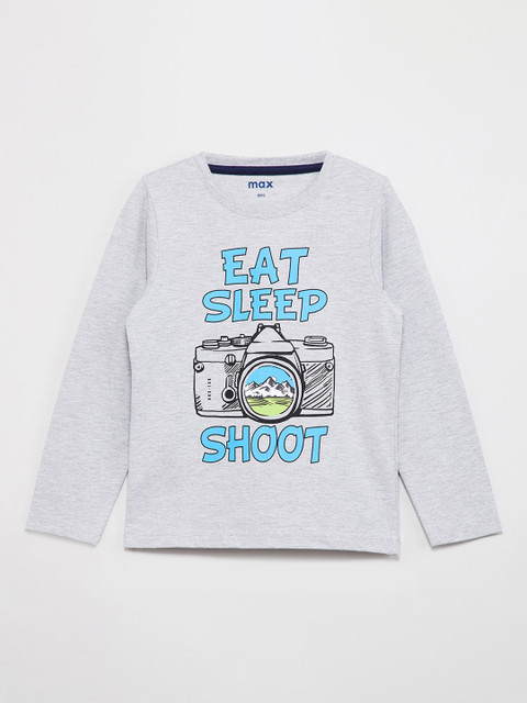 

max Boys Grey Colourblocked Round Neck T-shirt