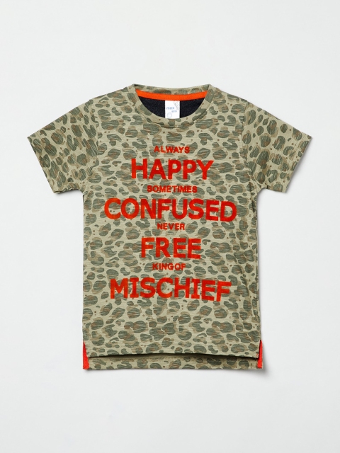 

max Boys Multicoloured Printed Round Neck T-shirt, Green