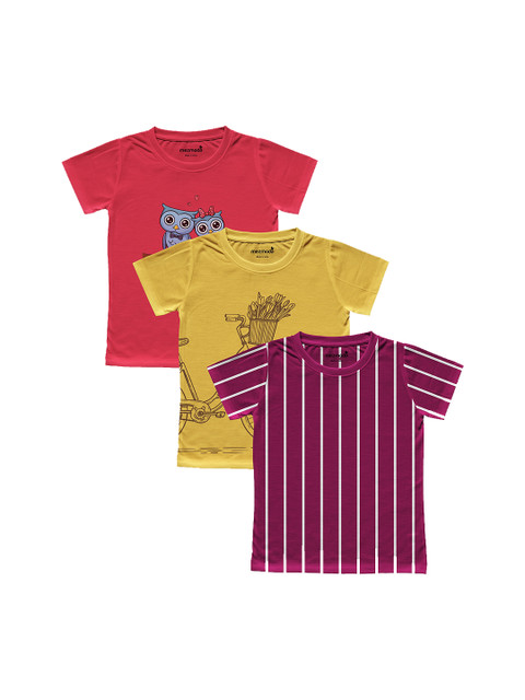 

mezmoda Girls Pack Of 3 Maroon Printed Round Neck T-shirt