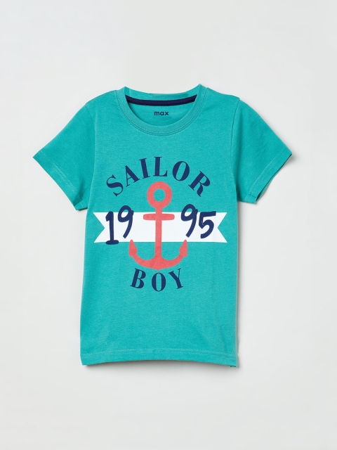 

max Boys Green Printed Round Neck T-shirt
