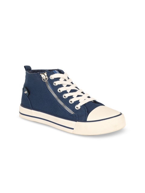 

North Star Women Blue Solid Textile Mid-Top Sneakers
