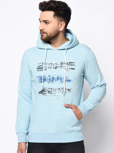 

98 Degree North Men Blue & Grey Printed Hooded Sweatshirt