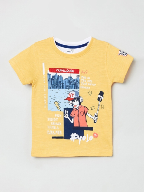 

max Boys Yellow Printed Round Neck T-shirt