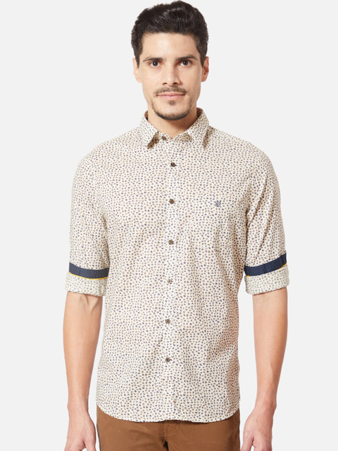 

J Hampstead Men Beige Slim Fit Floral Printed Casual Shirt