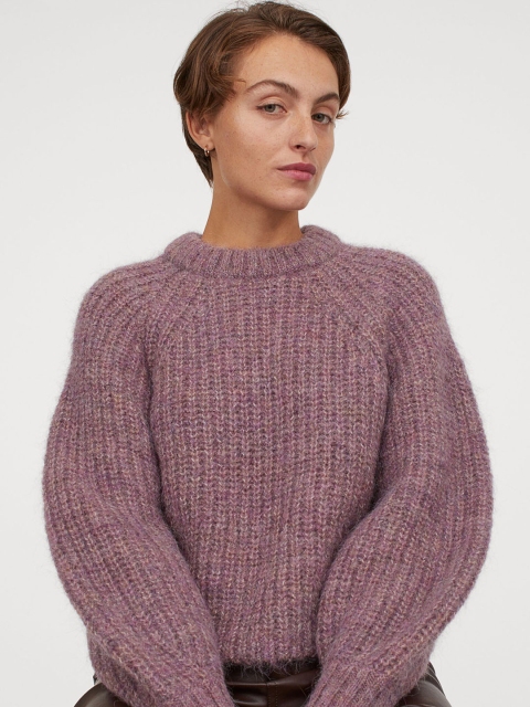 

H&M Women Purple Self Design Knitted Alpaca-Blend Jumper