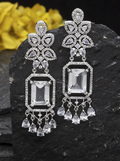 

Bhana Fashion Silver-Plated AD Studded Handcrafted Contemporary Drop Earrings