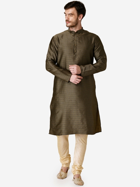 

TABARD Men Black & Gold-Toned Embroidered Kurta with Churidar
