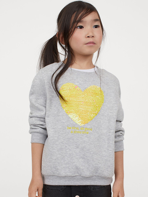 

H&M Girls Grey Melange Reverse Sequinned Sweatshirt