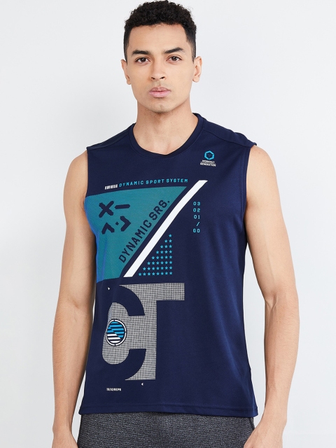 

max Men Blue Slim Fit Printed Freshon & Neudri Round Neck T-shirt