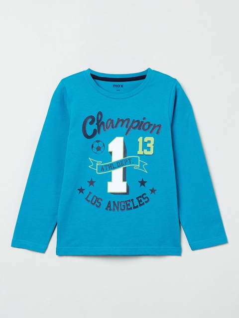 

max Boys Blue Printed Round Neck T-shirt