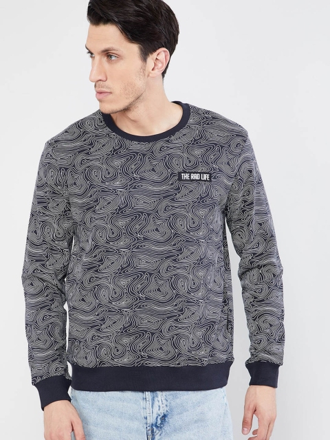 

max Men Charcoal Grey & White Printed Sweatshirt