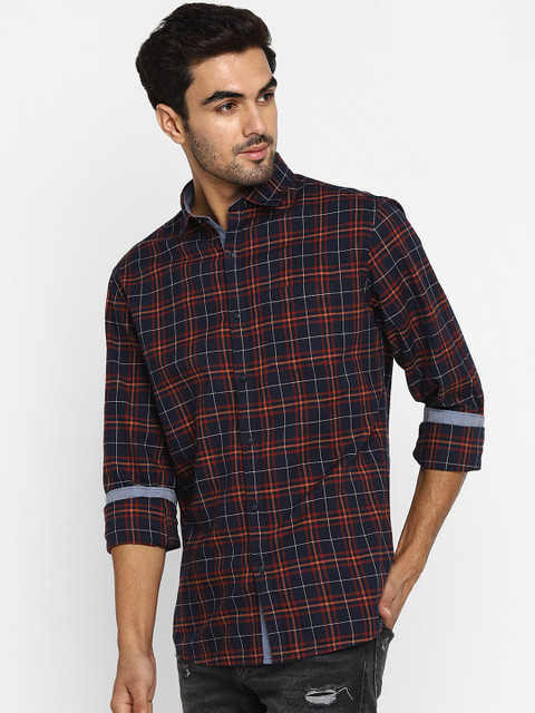 

METTLE Men Red Regular Fit Checked Casual Shirt