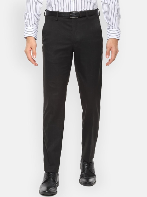 

Van Heusen Men Black Slim Fit Checked Formal Trousers