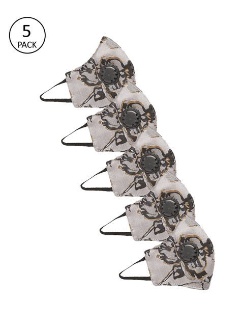 

LUXURAZI Men Pack of 5 Pcs Grey & Black Reusable 5-Ply Protective Outdoor Masks With Valve