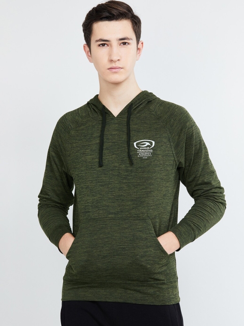 

max Men Olive Green Solid Hooded Sweatshirt