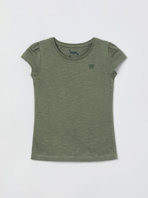 

max Girls Green Solid T-shirt