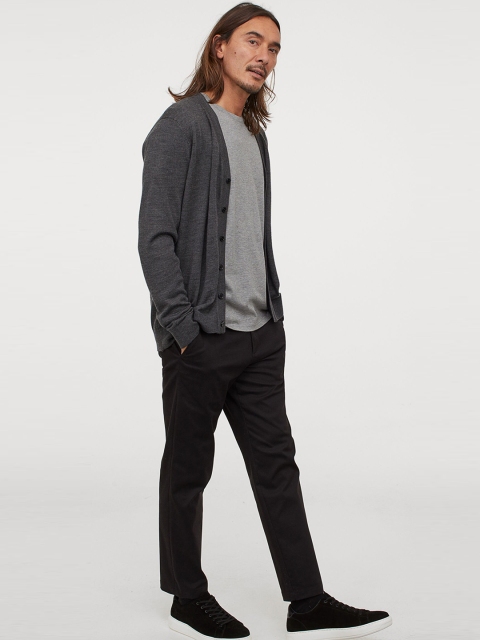 H&M Men Grey Wool-Blend Cardigan