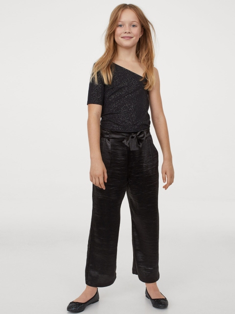 

H&M Girls Black Solid Wide Satin Trousers