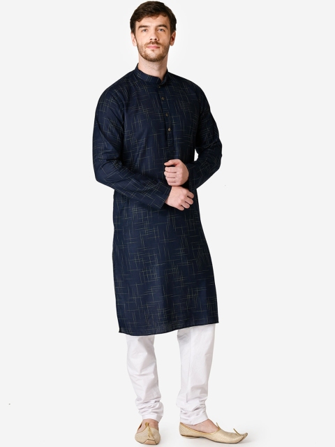 

TABARD Men Navy Blue & White Woven Design Kurta with Pyjamas