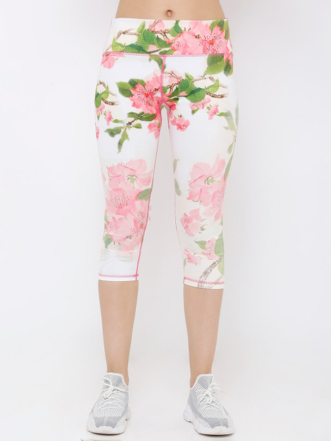 

Heart 2 Heart Women White & Pink Printed Skinny Fit Capris