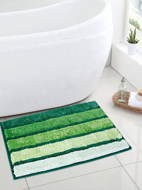 

HOKIPO Green Striped Antislip Modern Bath Rug