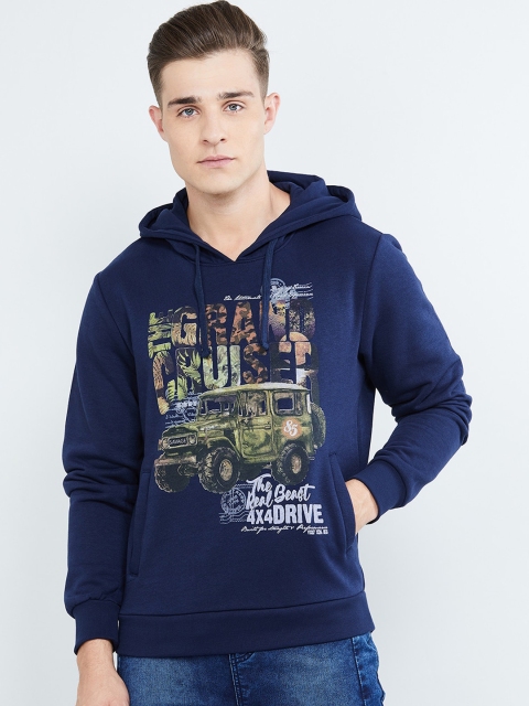 

max Men Blue Printed Hooded Sweatshirt