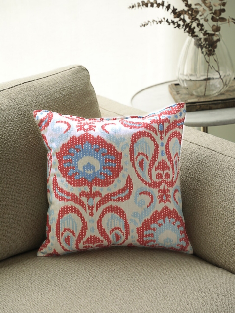 

BLUE BOAT Orange & Off-White Single Floral Square Cushion Cover