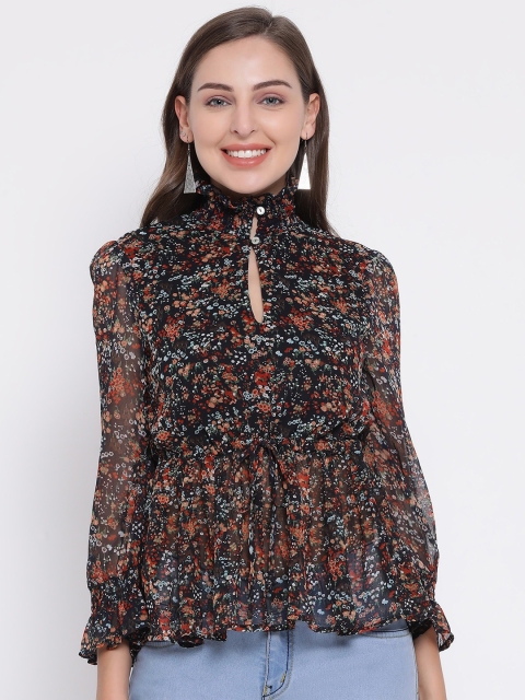 

Oxolloxo Women Multicoloured Micro Floral Print Peplum Top, Multi