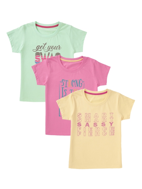 

Cub McPaws Girls Pack Of 3 Printed Round Neck T-shirt, Yellow