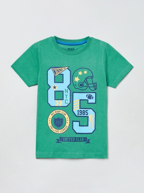 

max Boys Green Printed Round Neck T-shirt