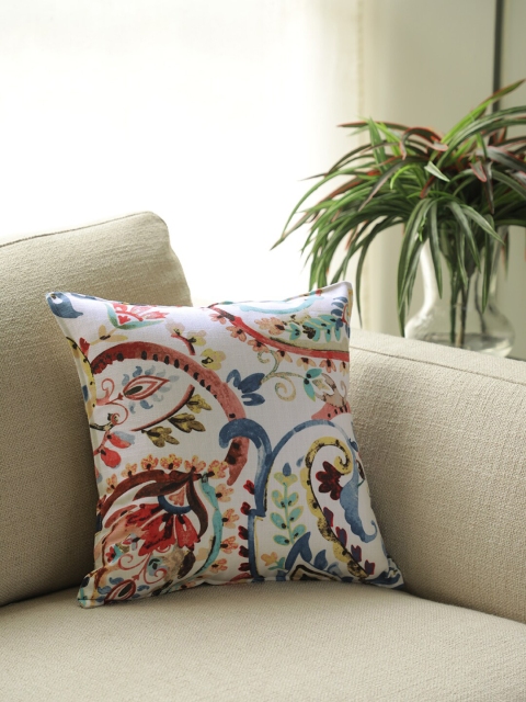

BLUE BOAT Off-White & Grey Single Ethnic Motifs Square Cushion Cover