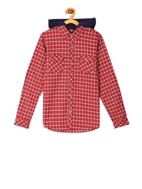

Cherokee Boys Red & White Regular Fit Checked Casual Shirt
