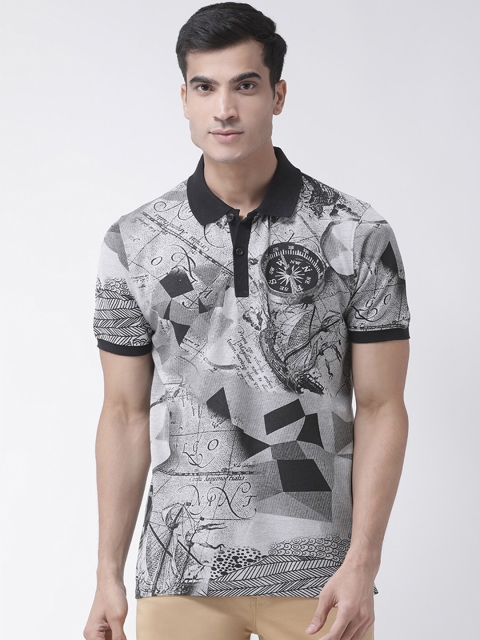 

Club York Men Grey & Black Printed Polo Collar T-shirt