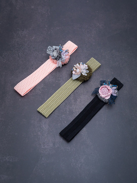 

Golden Peacock Women Olive Green & Black Set of 3 Embellished Hairbands